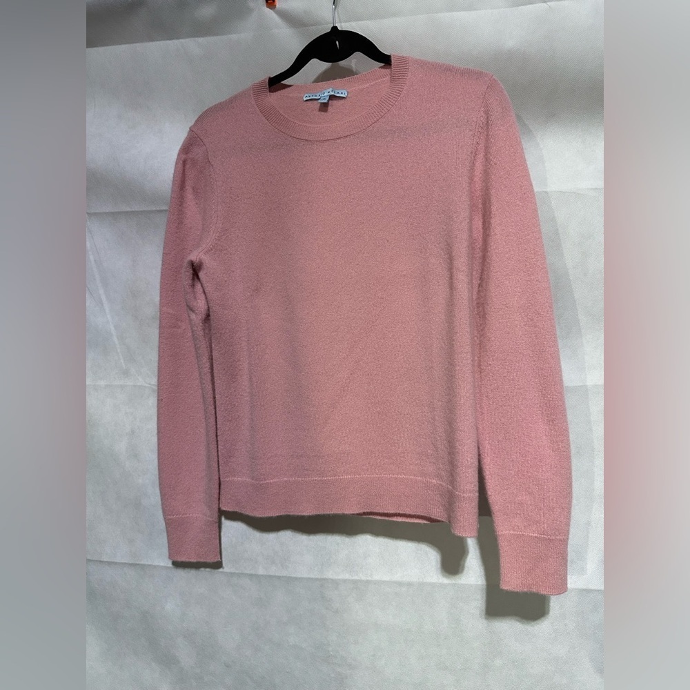 ANTONIO MELANI 100% Cashmere Rose Pink Crew Neck Sweater Womens M Classic Preppy